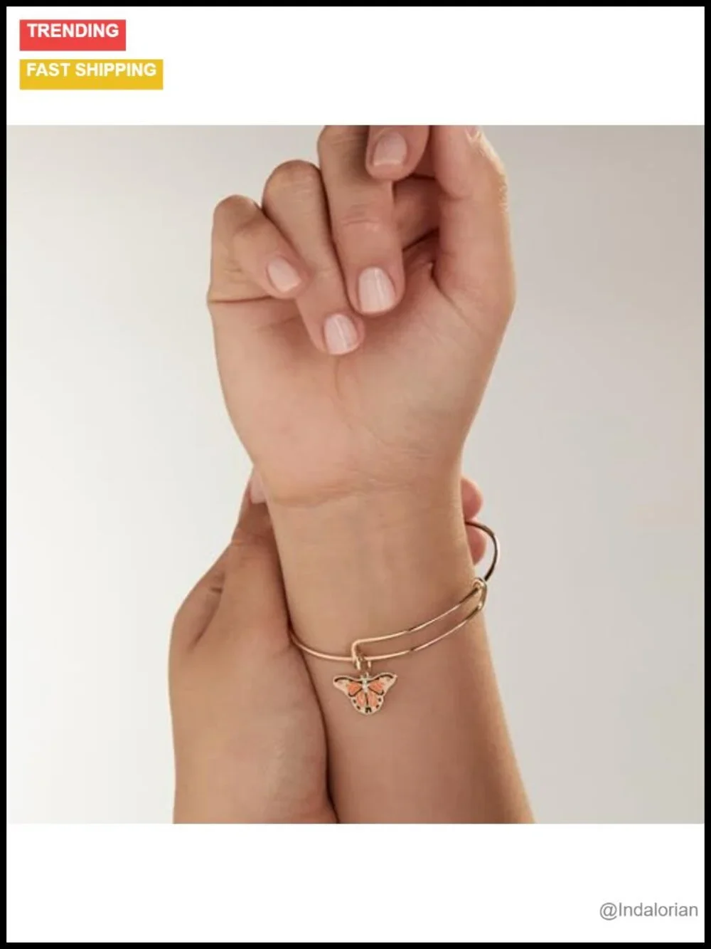 Expandable Butterfly Crystal Bangle Bracelet Nickel-Free Gold Finish